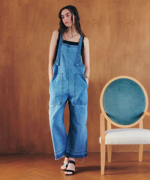 Editt by YECCA VECCA（エディットバイイェッカヴェッカ）の「綿麻デニムサロペット（サロペット/オーバーオール・レディース・インディゴブルー/ライトインディゴブルー・FREE）」の4枚目の写真