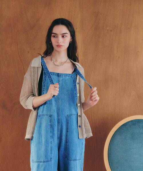 Editt by YECCA VECCA（エディットバイイェッカヴェッカ）の「綿麻デニムサロペット（サロペット/オーバーオール・レディース・インディゴブルー/ライトインディゴブルー・FREE）」の18枚目の写真
