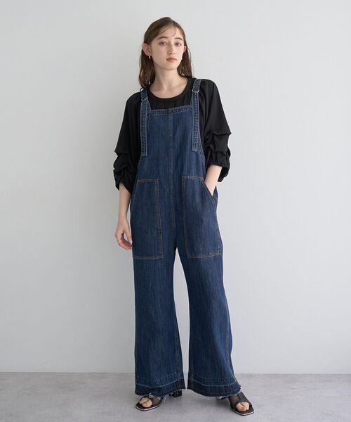 Editt by YECCA VECCA（エディットバイイェッカヴェッカ）の「綿麻デニムサロペット（サロペット/オーバーオール・レディース・インディゴブルー/ライトインディゴブルー・FREE）」の20枚目の写真