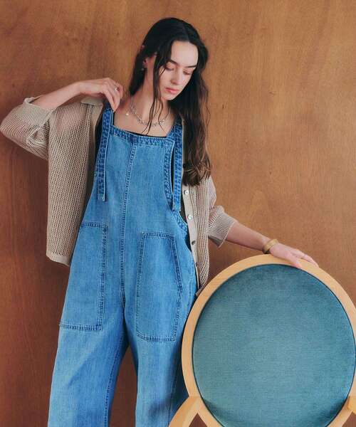 Editt by YECCA VECCA（エディットバイイェッカヴェッカ）の「綿麻デニムサロペット（サロペット/オーバーオール・レディース・インディゴブルー/ライトインディゴブルー・FREE）」の3枚目の写真