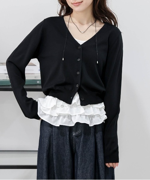 AMELY(エミリー)の「サマーニットカーデ&フリルキャミ(カーディガン/ボレロ・レディース・ネイビー/レッド/グレー/ブラック・フリー)」の2枚目の写真