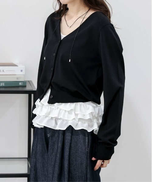 AMELY(エミリー)の「サマーニットカーデ&フリルキャミ(カーディガン/ボレロ・レディース・ネイビー/レッド/グレー/ブラック・フリー)」の5枚目の写真
