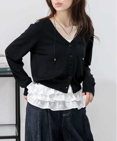AMELY(エミリー)の「サマーニットカーデ&フリルキャミ(カーディガン/ボレロ・レディース・ネイビー/レッド/グレー/ブラック・フリー)」の7枚目の写真