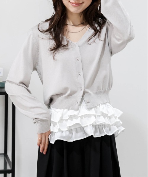 AMELY(エミリー)の「サマーニットカーデ&フリルキャミ(カーディガン/ボレロ・レディース・ネイビー/レッド/グレー/ブラック・フリー)」の11枚目の写真