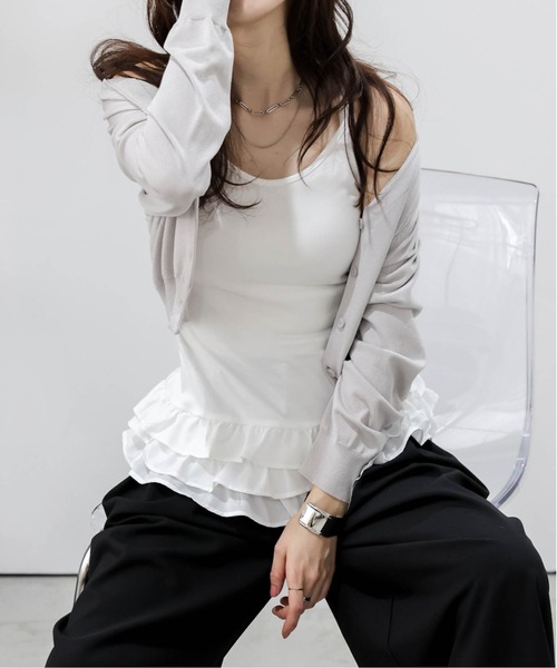 AMELY(エミリー)の「サマーニットカーデ&フリルキャミ(カーディガン/ボレロ・レディース・ネイビー/レッド/グレー/ブラック・フリー)」の14枚目の写真
