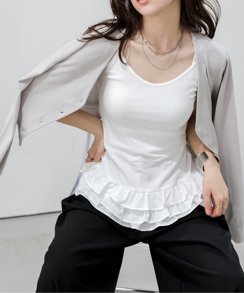 AMELY(エミリー)の「サマーニットカーデ&フリルキャミ(カーディガン/ボレロ・レディース・ネイビー/レッド/グレー/ブラック・フリー)」の15枚目の写真