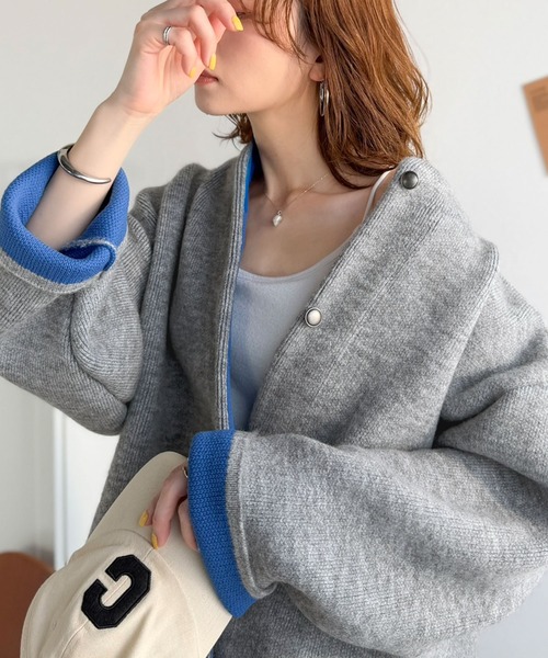 セール】配色で差がつくベーシックな一枚。Wフェイス配色ニット