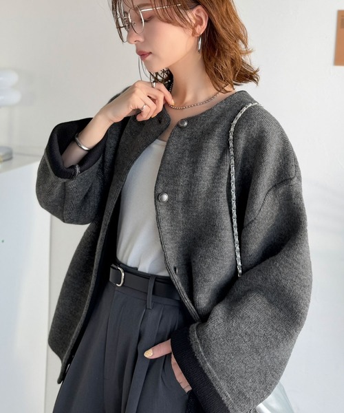 セール】配色で差がつくベーシックな一枚。Wフェイス配色ニット