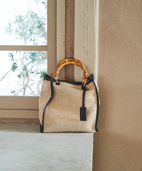 RODE SKO（ロデスコ）の「バンブー雑材バッグ（ショルダーバッグ・レディース・ブラック/オフホワイト・ONE）」の2枚目の写真