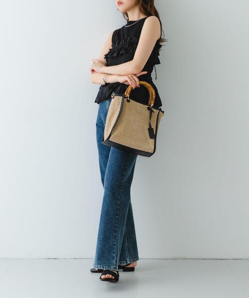 RODE SKO（ロデスコ）の「バンブー雑材バッグ（ショルダーバッグ・レディース・ブラック/オフホワイト・ONE）」の4枚目の写真