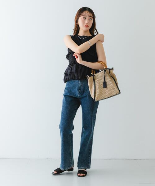 RODE SKO（ロデスコ）の「バンブー雑材バッグ（ショルダーバッグ・レディース・ブラック/オフホワイト・ONE）」の5枚目の写真