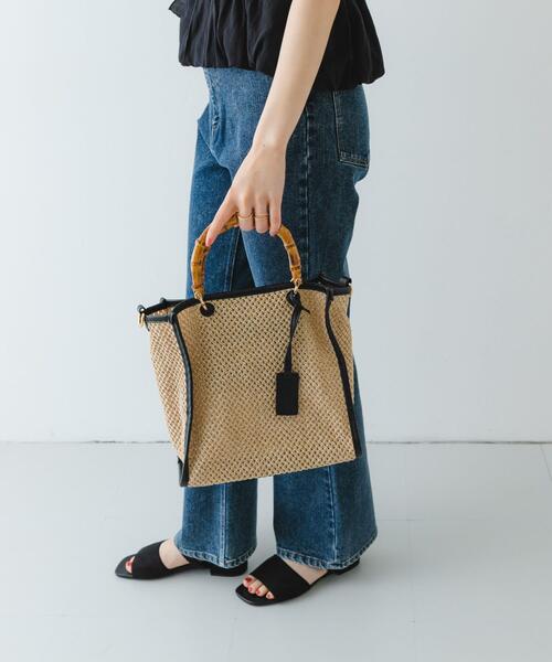 RODE SKO（ロデスコ）の「バンブー雑材バッグ（ショルダーバッグ・レディース・ブラック/オフホワイト・ONE）」の6枚目の写真