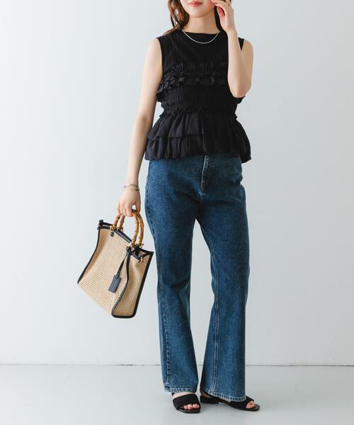 RODE SKO（ロデスコ）の「バンブー雑材バッグ（ショルダーバッグ・レディース・ブラック/オフホワイト・ONE）」の7枚目の写真