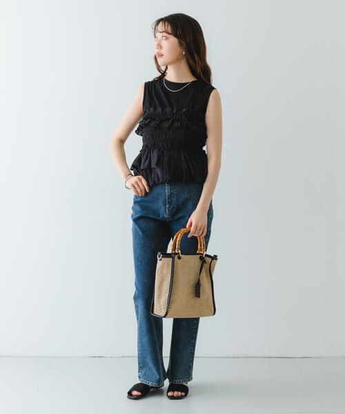 RODE SKO（ロデスコ）の「バンブー雑材バッグ（ショルダーバッグ・レディース・ブラック/オフホワイト・ONE）」の8枚目の写真