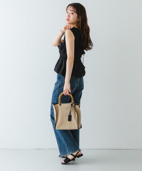 RODE SKO（ロデスコ）の「バンブー雑材バッグ（ショルダーバッグ・レディース・ブラック/オフホワイト・ONE）」の17枚目の写真