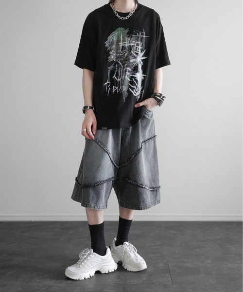 KUUUPY(クーピー)の「Fringe Baggy Half Denim Pants - フリンジバギーハーフデニムパンツ(デニムパンツ・メンズ・ブラック/ブルー・LARGE/MEDIUM/SMALL)」の17枚目の写真
