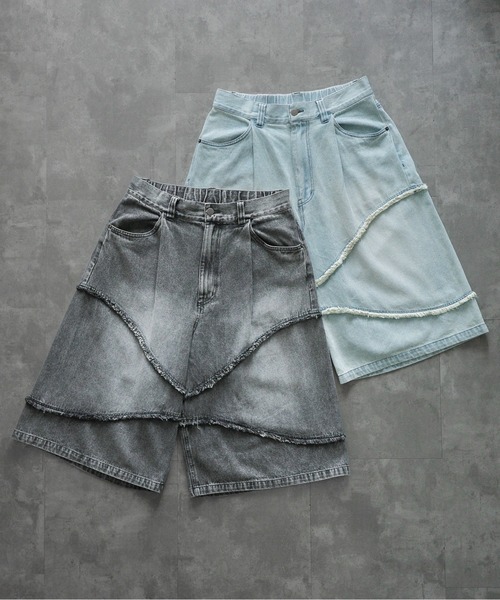KUUUPY(クーピー)の「Fringe Baggy Half Denim Pants - フリンジバギーハーフデニムパンツ(デニムパンツ・メンズ・ブラック/ブルー・LARGE/MEDIUM/SMALL)」の3枚目の写真