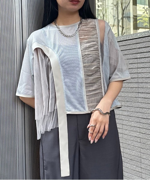 &g'aime(アンジェム)の「【&g’aime】MIXアシンメトリーブラウス MIX Asymmetrical Blouse(シャツ/ブラウス・レディース・ライトグレー/ブラック/チャコールグレー・FREE)」の3枚目の写真