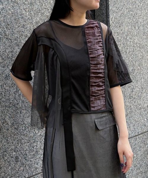 &g'aime(アンジェム)の「【&g’aime】MIXアシンメトリーブラウス MIX Asymmetrical Blouse(シャツ/ブラウス・レディース・ライトグレー/ブラック/チャコールグレー・FREE)」の2枚目の写真