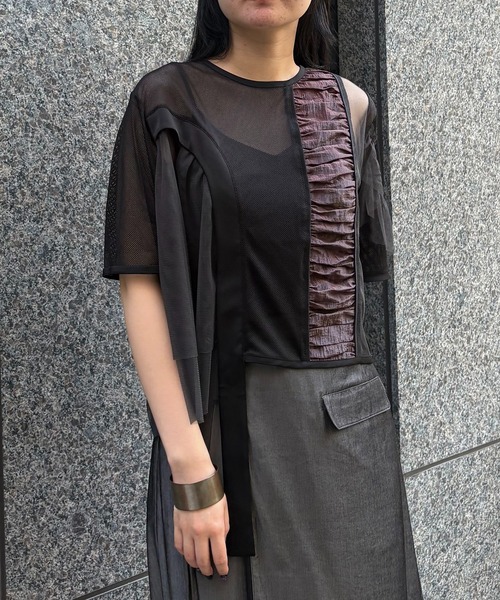 &g'aime(アンジェム)の「【&g’aime】MIXアシンメトリーブラウス MIX Asymmetrical Blouse(シャツ/ブラウス・レディース・ライトグレー/ブラック/チャコールグレー・FREE)」の4枚目の写真