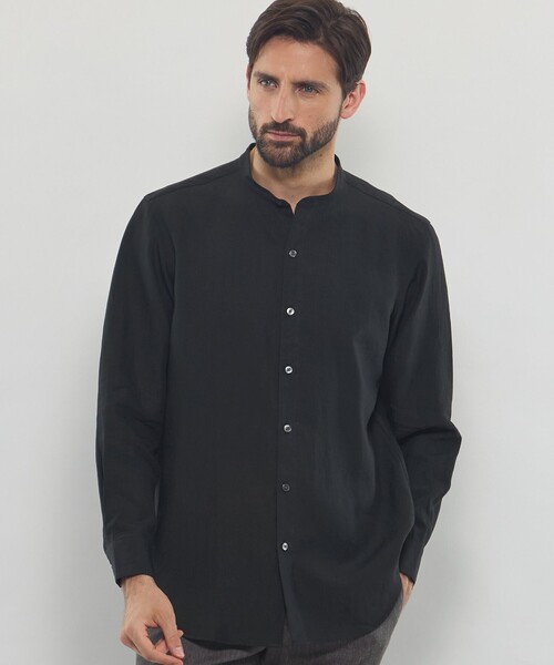 MACKINTOSH LONDON（マッキントッシュ ロンドン）の「【LEON掲載】ハイカウントリネンバンドカラーシャツ（シャツ/ブラウス・メンズ・グリーン系その他5/ホワイト/ブラック・XL/L/M）」の2枚目の写真