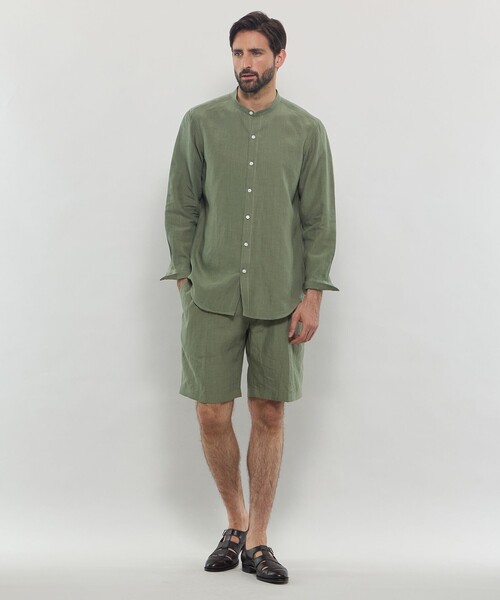 MACKINTOSH LONDON（マッキントッシュ ロンドン）の「【LEON掲載】ハイカウントリネンバンドカラーシャツ（シャツ/ブラウス・メンズ・グリーン系その他5/ホワイト/ブラック・XL/L/M）」の13枚目の写真