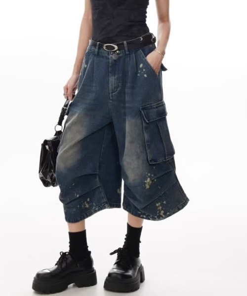 FreeZone（フリーゾーン）の「アメリカンヴィンテージ風七分丈ワイドデニムパンツ（デニムパンツ・メンズ・ブルー・L/M/S）」の10枚目の写真