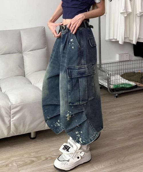 FreeZone（フリーゾーン）の「アメリカンヴィンテージ風七分丈ワイドデニムパンツ（デニムパンツ・メンズ・ブルー・L/M/S）」の4枚目の写真