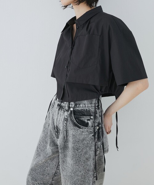 United Tokyo ショート丈レースシャツ 花柄シャツ ショート丈トップス レース ブラウス 韓国