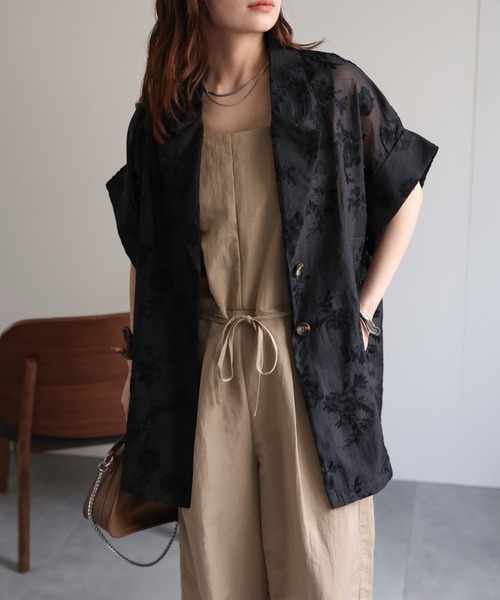 【FRONTROW】夏 ウール ベルテッド ハーフスリーブ ジャケット セール】 リネンタッチハーフスリーブジャケット （テーラード