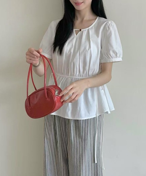 Lace Ladies(レースレディース)の「タック ドロスト リボン パフスリーブ ブラウス(シャツ/ブラウス・レディース・イエロー/ブルー/アイボリー・FREE)」の6枚目の写真