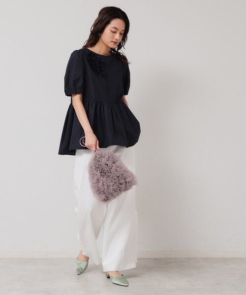 Sunauna（スーナウーナ）の「【接触冷感／ペプラム】コサージュ風ブラウス（シャツ/ブラウス・レディース・ライトパープル/ブルー/ネイビー・38/40）」の7枚目の写真