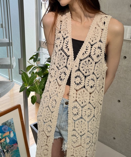かぎ編みロングジレ レディース セール】かぎ編みロングジレ（その他トップス）｜GLAMOROUS JANE