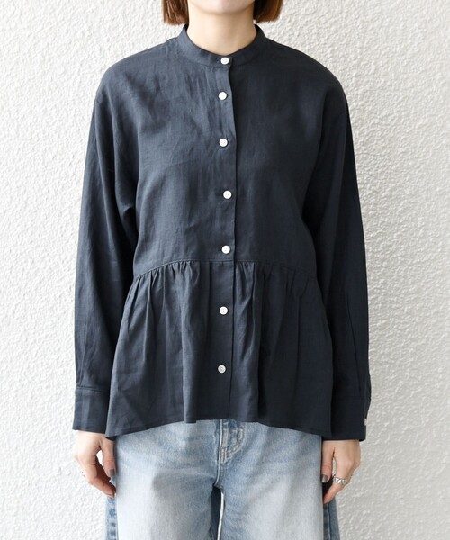 セール】SHIPS any:〈洗濯機可能〉リネン ミックス リボン ペプラム