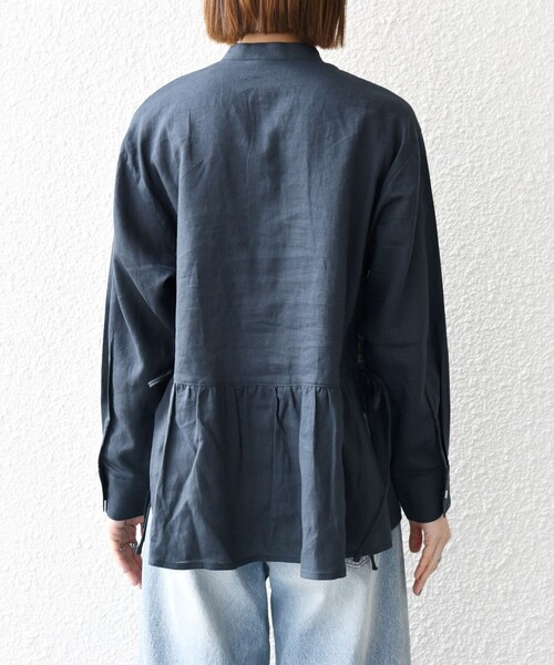 SHIPS for women / シップスウィメン SHIPS any:〈洗濯機可能〉リネン ミックス リボン ペプラム バンドカラー シャツ 2 SHIPS any:〈洗濯機可能〉リネン ミックス リボン ペプラム