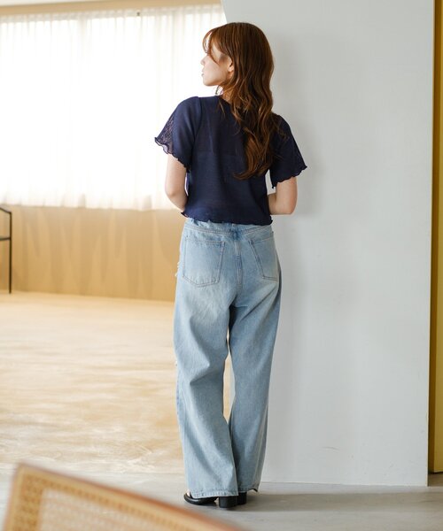 Kastane（カスタネ）の「*【4色展開/2WAY】フロントシャーリング半袖TEE（Tシャツ/カットソー・レディース・ネイビー/サックスブルー/ライム/アイボリー・FREE）」の16枚目の写真