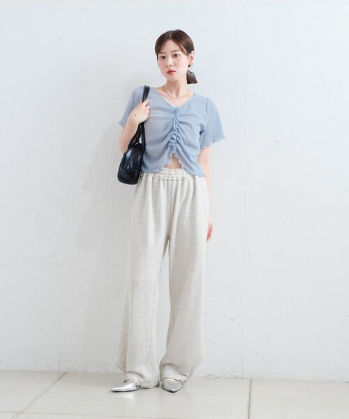 Kastane（カスタネ）の「*【4色展開/2WAY】フロントシャーリング半袖TEE（Tシャツ/カットソー・レディース・ネイビー/サックスブルー/ライム/アイボリー・FREE）」の22枚目の写真