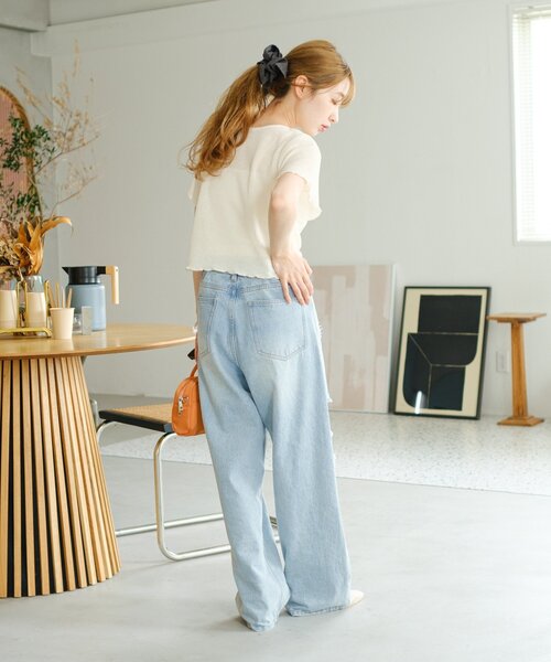 Kastane（カスタネ）の「*【4色展開/2WAY】フロントシャーリング半袖TEE（Tシャツ/カットソー・レディース・ネイビー/サックスブルー/ライム/アイボリー・FREE）」の11枚目の写真