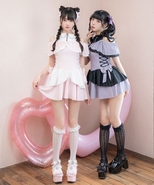 DearMyLove（ディアマイラブ）の「魔法少女サイドレースアップ水着（水着・レディース・ベビーピンク/ブラック/パープル/サックスブルー・MEDIUM/LARGE/LL）」の5枚目の写真