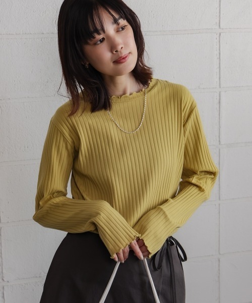 Bou Jeloud(ブージュルード)の「スリーブリブカットソー(Tシャツ/カットソー・レディース・ブラック/アイボリー/ライトグリーン/グレイッシュベージュ・M/L)」の4枚目の写真