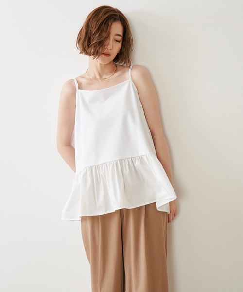 Emma Taylor(エマテイラー)の「【長さ調整可能◎】ドッキングフレアーヘムレイヤードキャミソール(Tシャツ/カットソー・レディース・ホワイト/ブラック/サックスブルー・FREE)」の4枚目の写真