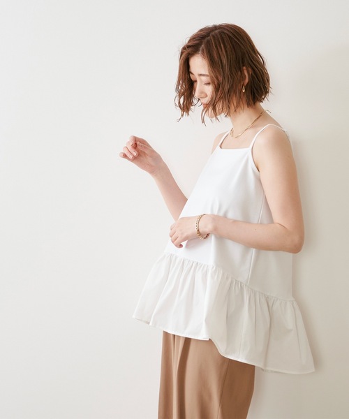 Emma Taylor(エマテイラー)の「【長さ調整可能◎】ドッキングフレアーヘムレイヤードキャミソール(Tシャツ/カットソー・レディース・ホワイト/ブラック/サックスブルー・FREE)」の7枚目の写真