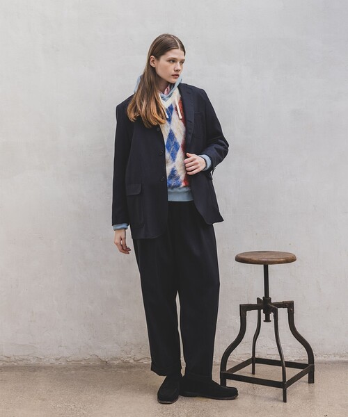 BEAMS PLUS（ビームスプラス）の「アーガイル モヘア ダブルジャカード ニット ベスト（ニット/セーター・メンズ・オフホワイト/ネイビー/ブラウン・XL/L/S/M）」の5枚目の写真