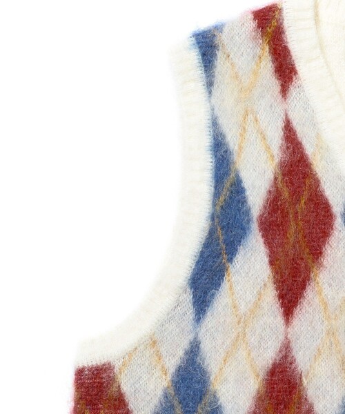 BEAMS PLUS（ビームスプラス）の「アーガイル モヘア ダブルジャカード ニット ベスト（ニット/セーター・メンズ・オフホワイト/ネイビー/ブラウン・XL/L/S/M）」の8枚目の写真