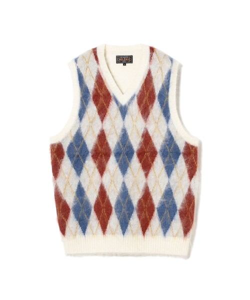 BEAMS PLUS（ビームスプラス）の「アーガイル モヘア ダブルジャカード ニット ベスト（ニット/セーター・メンズ・オフホワイト/ネイビー/ブラウン・XL/L/S/M）」の10枚目の写真