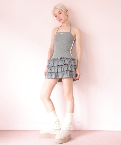 Seemi. byNICECLAUP（ シーミーバイナイスクラップ）の「【Seemi.】刺繍入りフリルチュニック（チュニック・レディース・杢グレー/ブラック/ホワイト・FREE）」の3枚目の写真