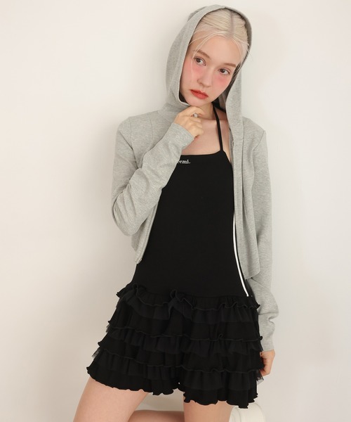 Seemi. byNICECLAUP（ シーミーバイナイスクラップ）の「【Seemi.】刺繍入りフリルチュニック（チュニック・レディース・杢グレー/ブラック/ホワイト・FREE）」の15枚目の写真