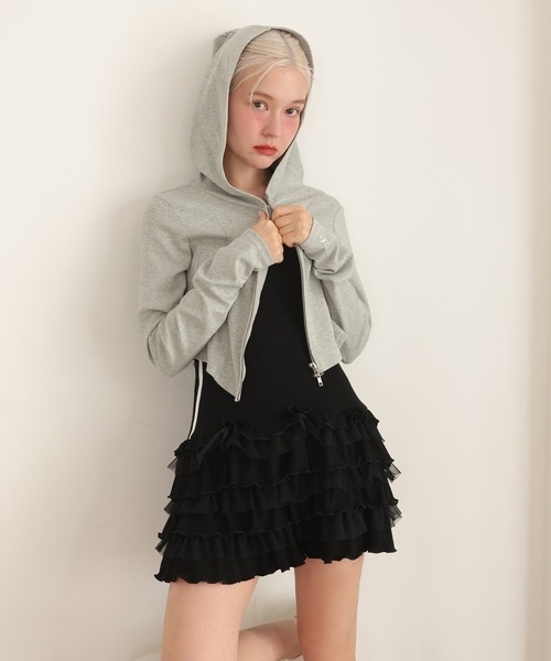 Seemi. byNICECLAUP（ シーミーバイナイスクラップ）の「【Seemi.】刺繍入りフリルチュニック（チュニック・レディース・杢グレー/ブラック/ホワイト・FREE）」の14枚目の写真