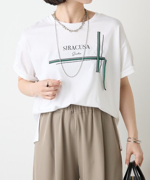 Jena espace merveilleux(ジェナ エスパスメルヴェイユ)の「ラインテープロゴカットソー(Tシャツ/カットソー・レディース・チャコールグレー/ブラック/オフホワイト・FREE)」の3枚目の写真