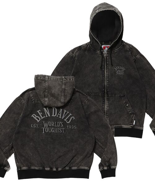 BEN DAVIS（ベンデイビス）】 BLEACHED TWILL ZIP HOODIE